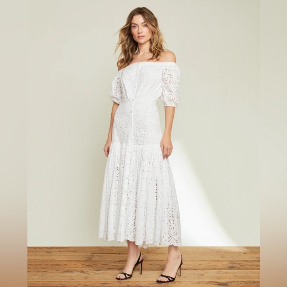 Veronica Beard Elegant Green Eyelet Midi Dress - Picture 5 of 6